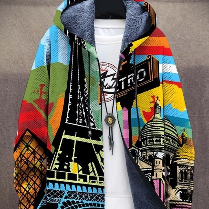 Men's Winter Printed Plush Lining Thick And Windproof