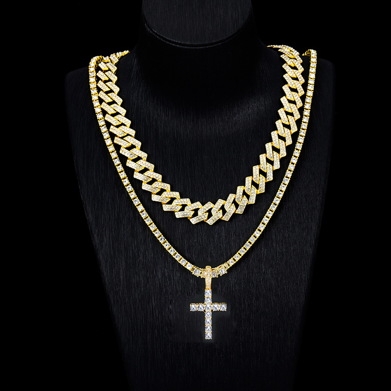 Full-Diamond Cross Necklace In European And American Hip-Hop Style