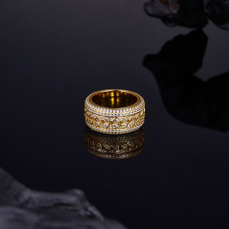 Mens 925 Silver Full-Set Moissanite Swivel Cuban Ring - Jewelry & Watches