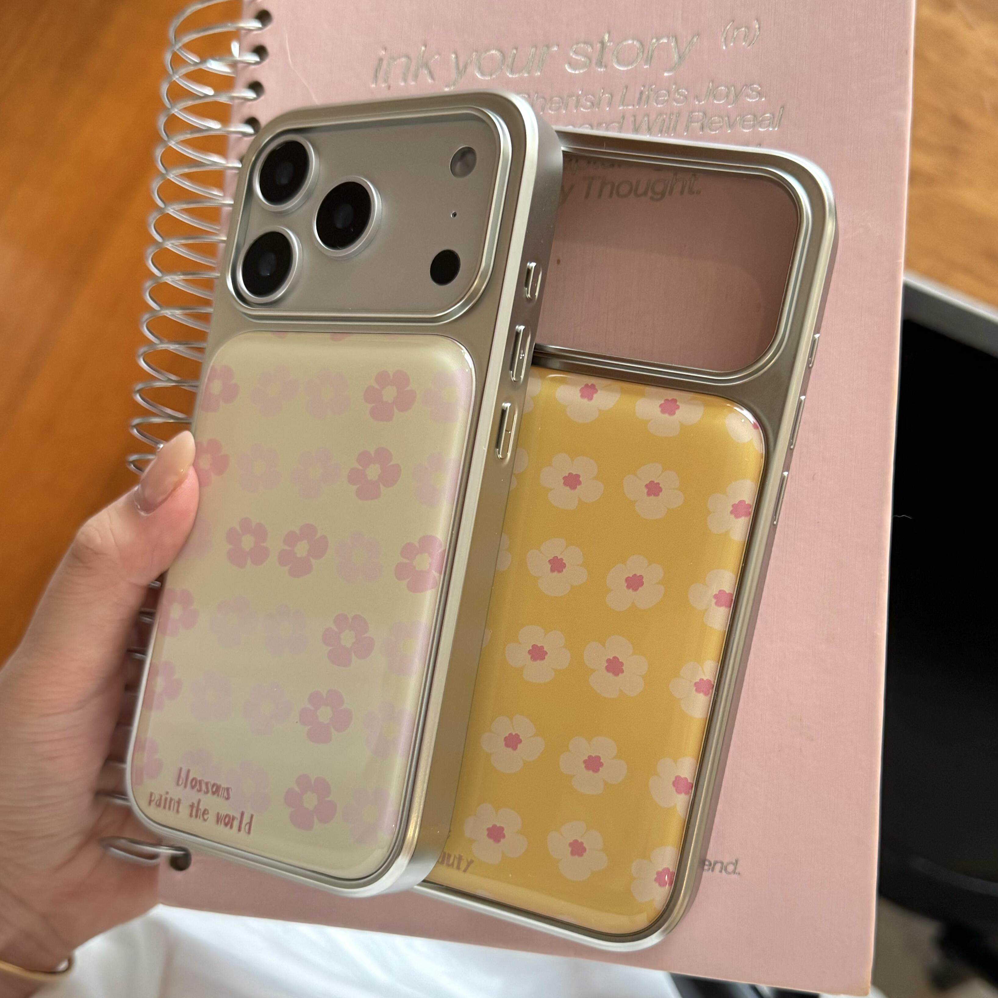 Korean-style Retro Floral Diary Electroplated Silver Magnetic-Attachment Phone Case