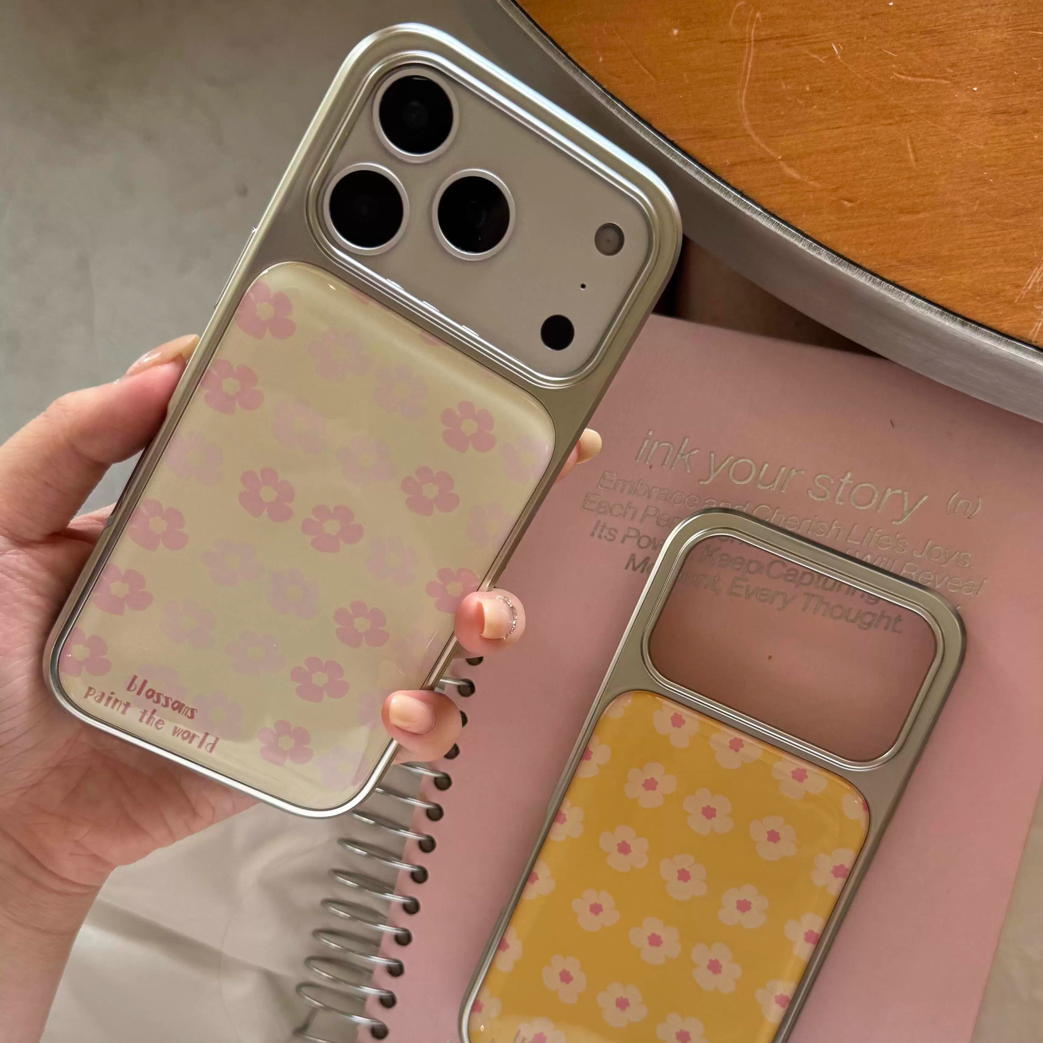 Korean-style Retro Floral Diary Electroplated Silver Magnetic-Attachment Phone Case