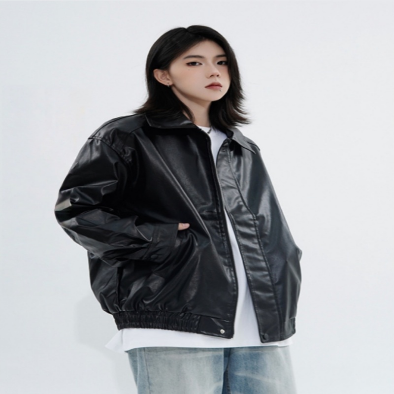 Retro Casual Loose Leather Jacket For Spring And Autumn