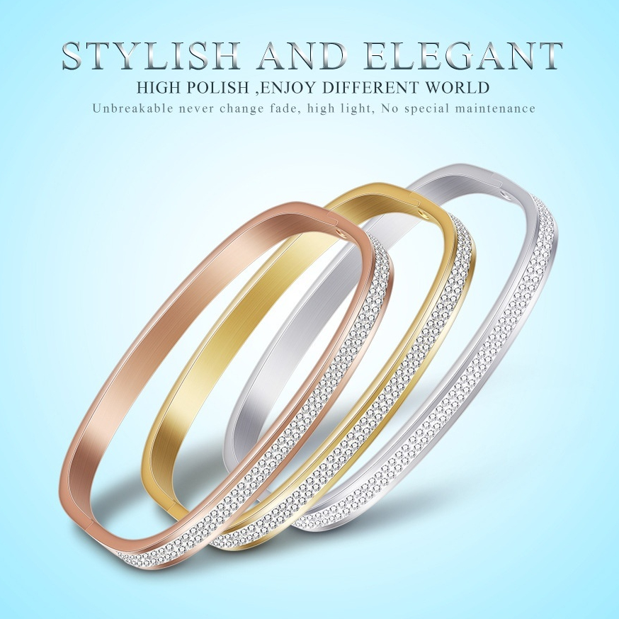 Diamond-encrusted Square Stainless Steel Bracelet