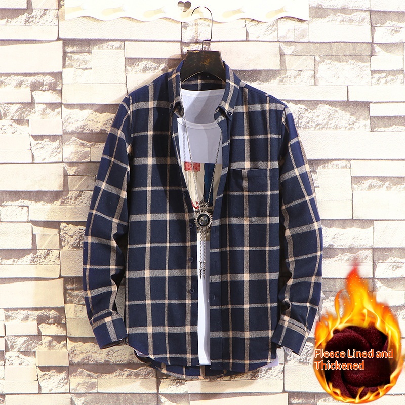 FallWinter Mens Casual Plaid Long-Sleeve Shirt