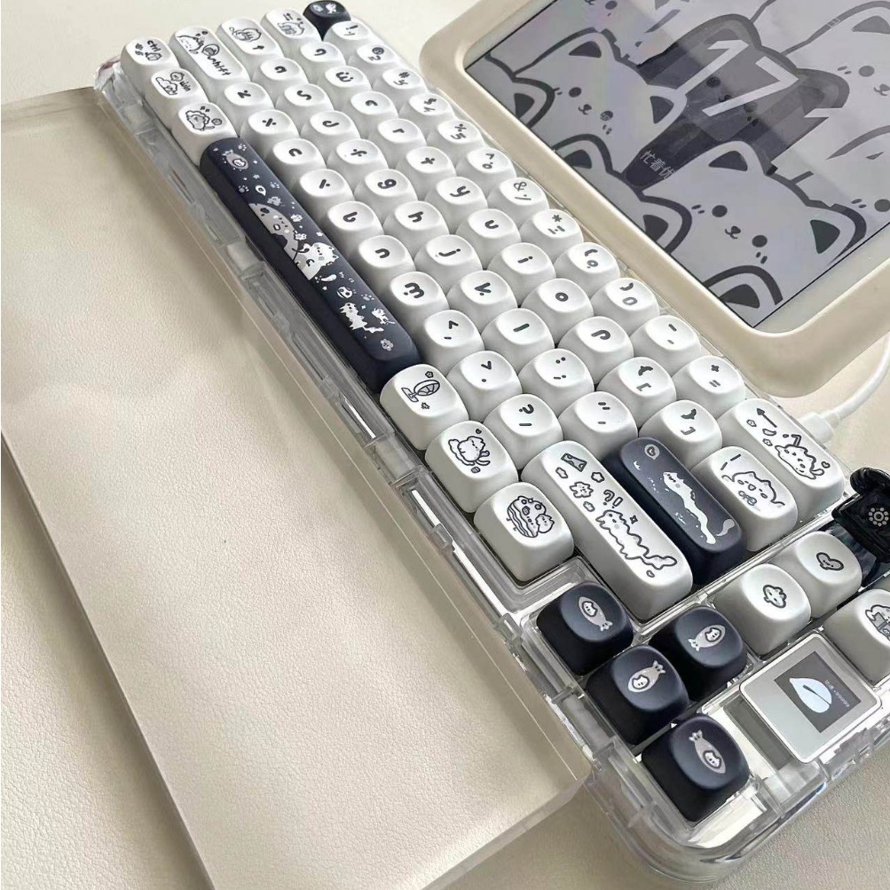 MOA-height Keycaps With Black And White Cat Designs