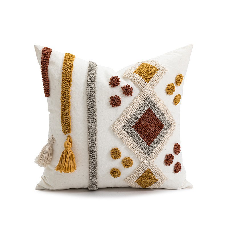 Bohemian-style Circular Velvet Embroidered Ethnic Tassel Throw Pillow Cover