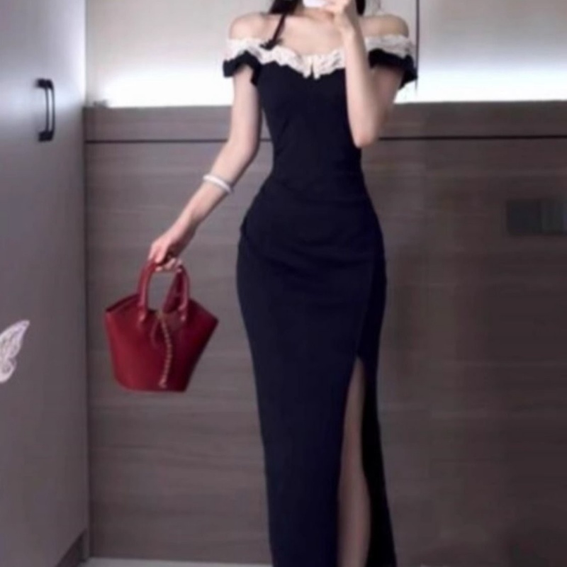 French-style Chic Lace Cutout Patchwork Summer Dress For A Sassy Edgy Look