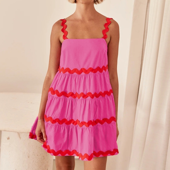 And Fresh Short Dress With Lace Detailing And Patchwork