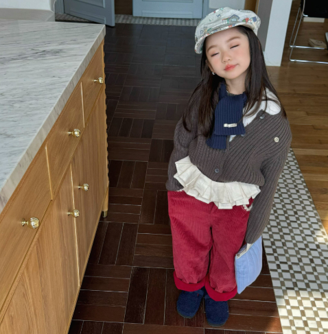 Chic Lace-Trimmed Corduroy Baby Straight-Leg Pants