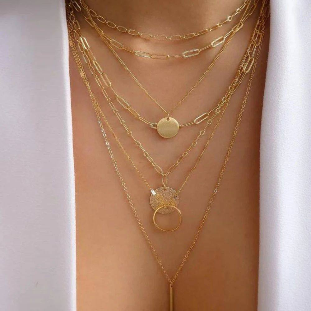 Trendy multi-chain vintage gold necklace for gifting