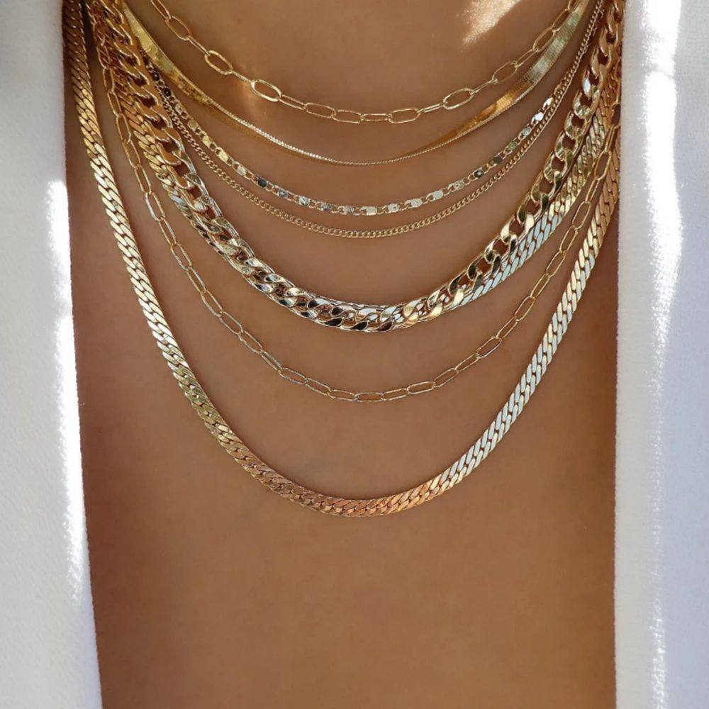 Multi-layer vintage gold chain necklace for women