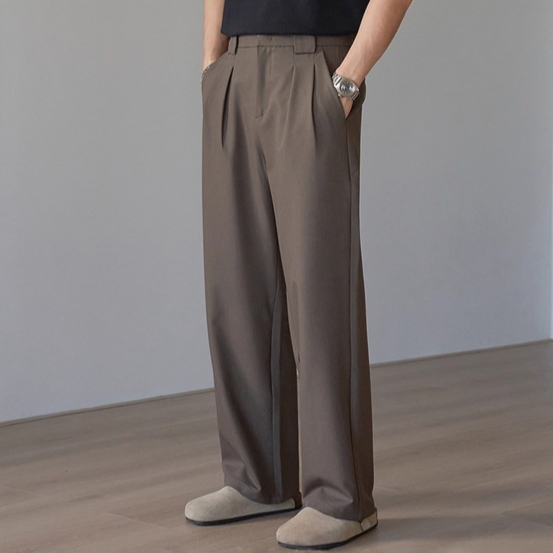 Mens Draping Loose-fit Straight-leg Casual Pants