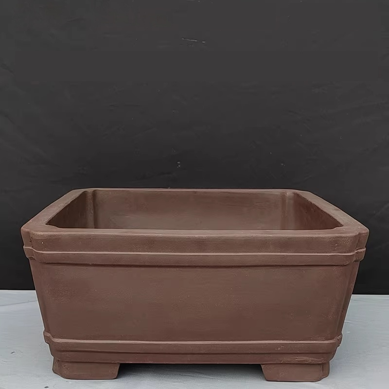 Square Zisha Purple Clay Double-lined Corner-cut Bonsai Pot