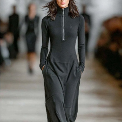 Stand Collar Casual Long Elegant Women's Dress