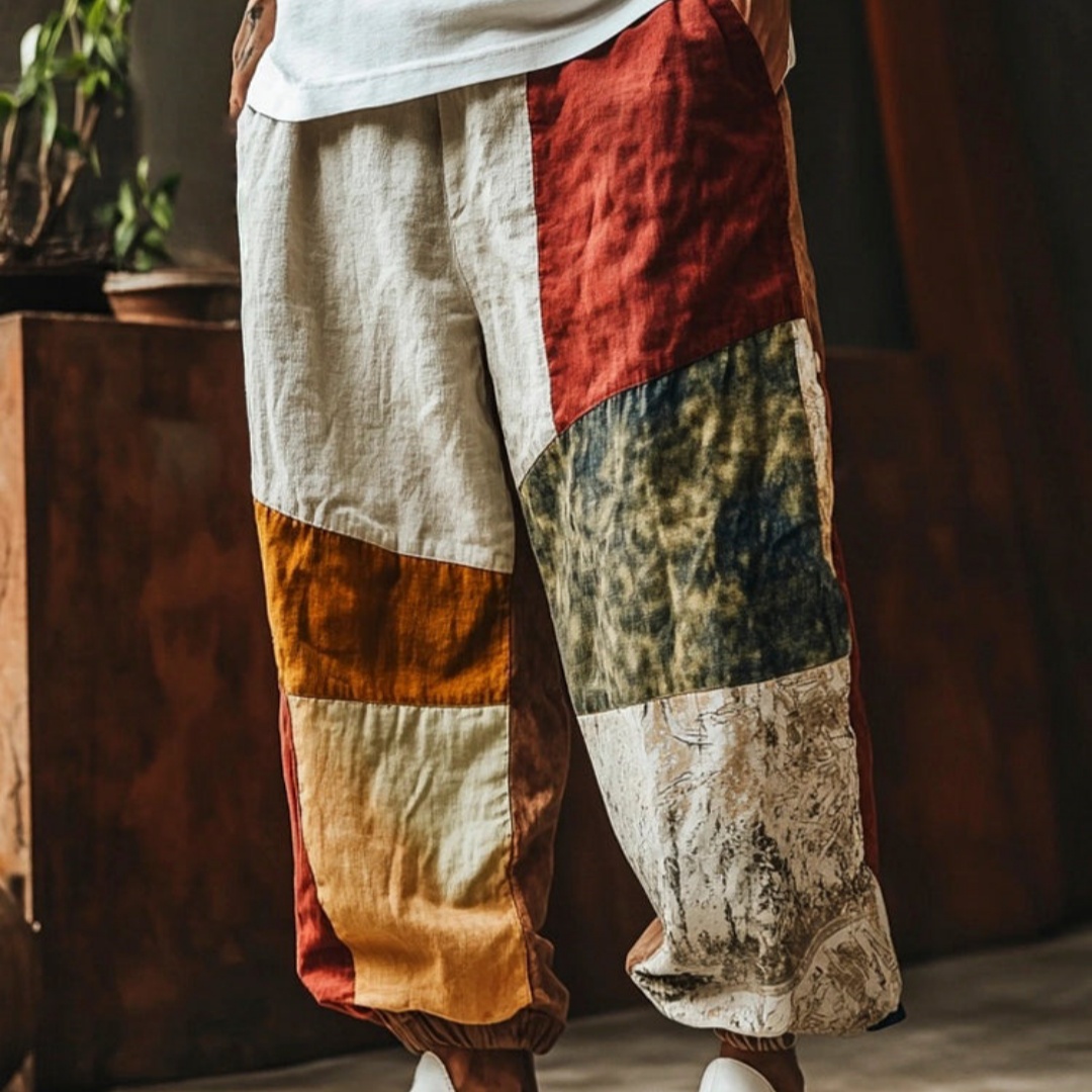 Mens Casual 3D-Printed Loose Straight-Leg Pants