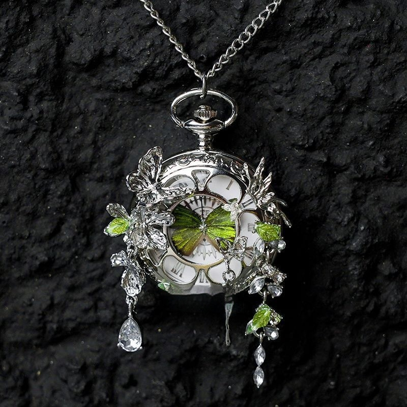 Couples Teal And Green Butterfly Animated Pocket Watch For Graduation Season