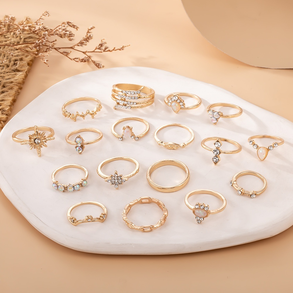Bohemian 17 piece pave diamond ring set