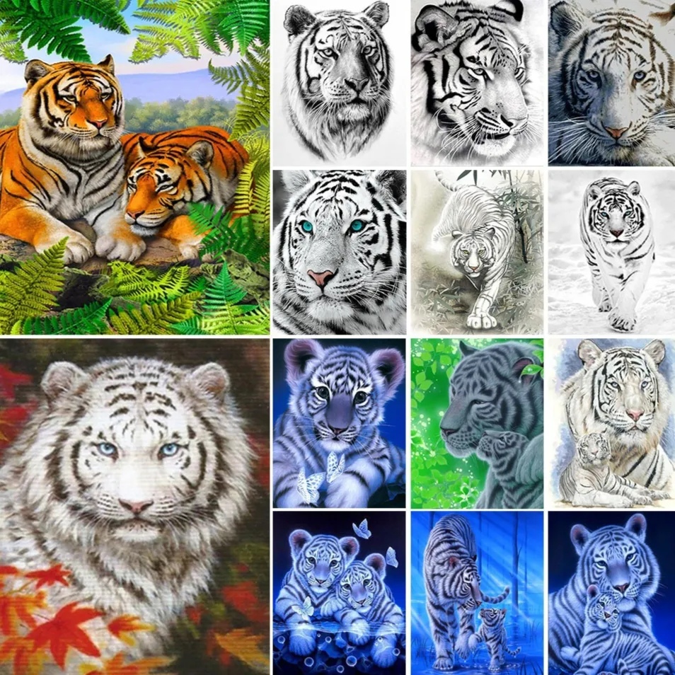 Full-Diamond Animal Tiger Handmade DIY Round