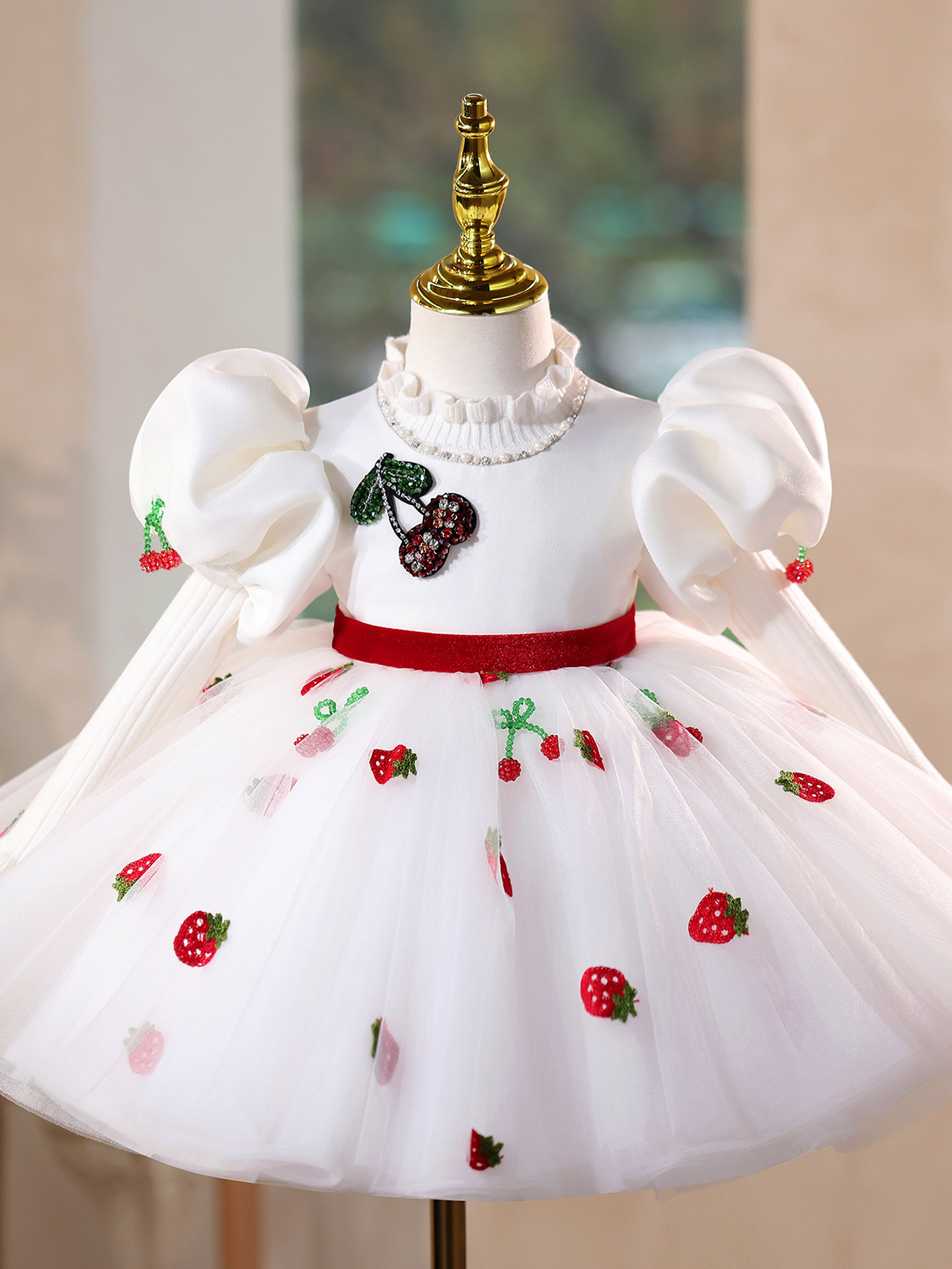 Girls Birthday Princess Dress Flower Girl Wedding Gown Western-Style Puffy Tulle Skirt
