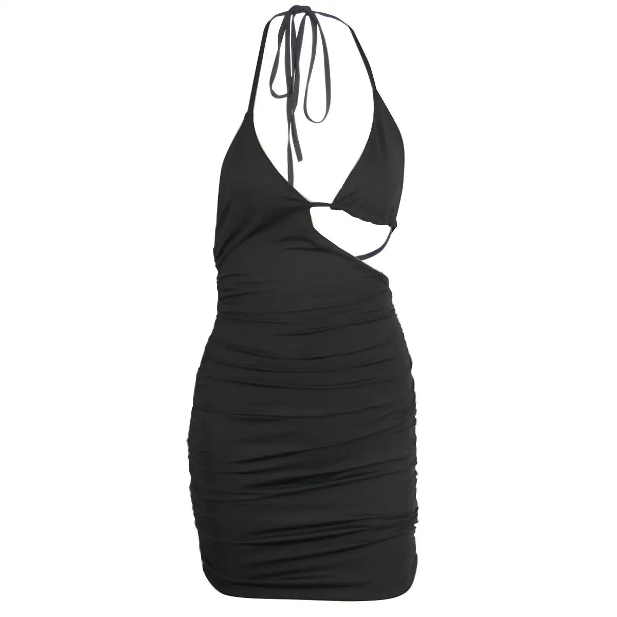 New Halter-neck Slip Dress With An Asymmetrical Design A Sleek Solid-color Bodycon Dress