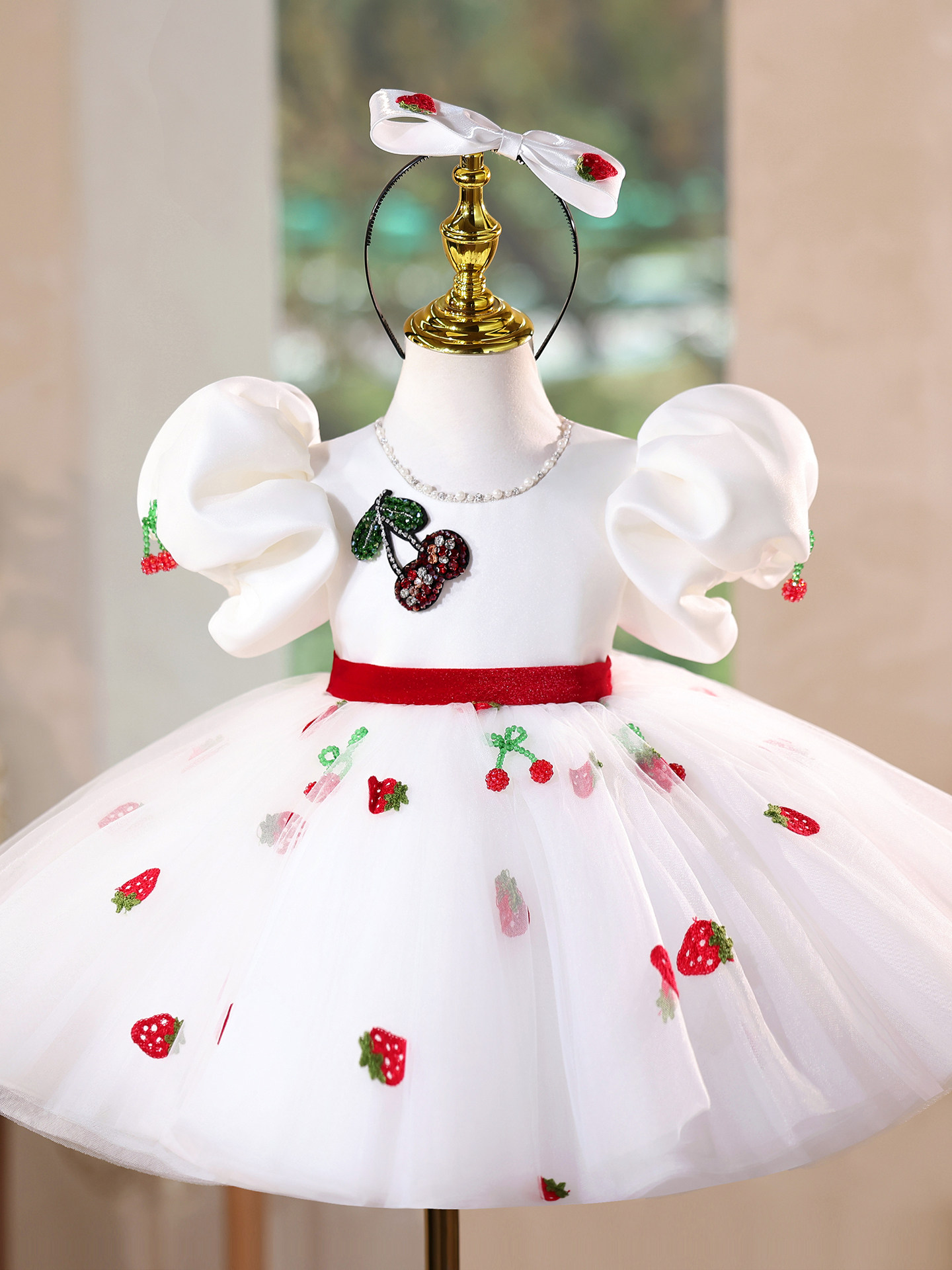 Girls Birthday Princess Dress Flower Girl Wedding Gown Western-Style Puffy Tulle Skirt