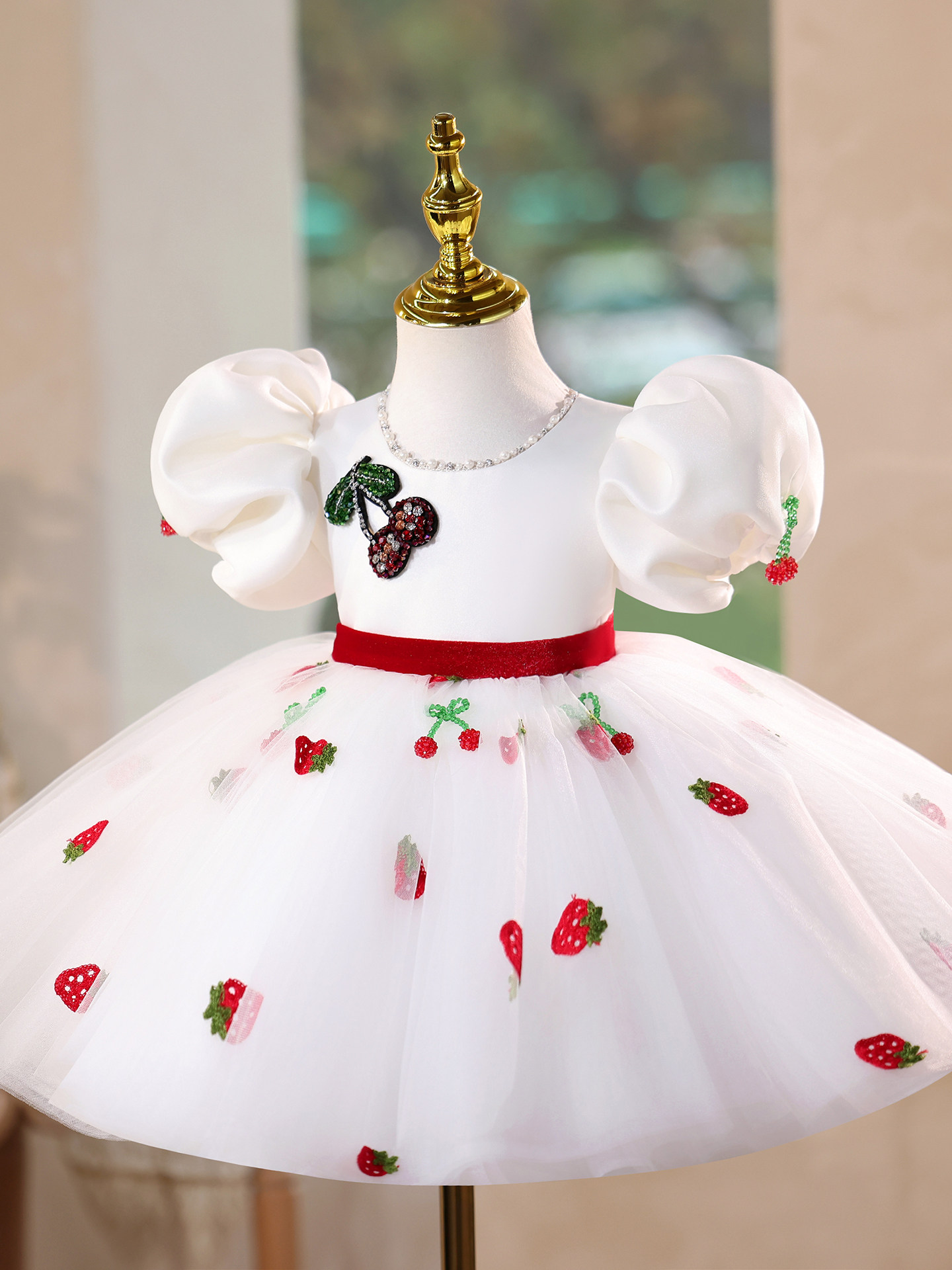 Girls Birthday Princess Dress Flower Girl Wedding Gown Western-Style Puffy Tulle Skirt