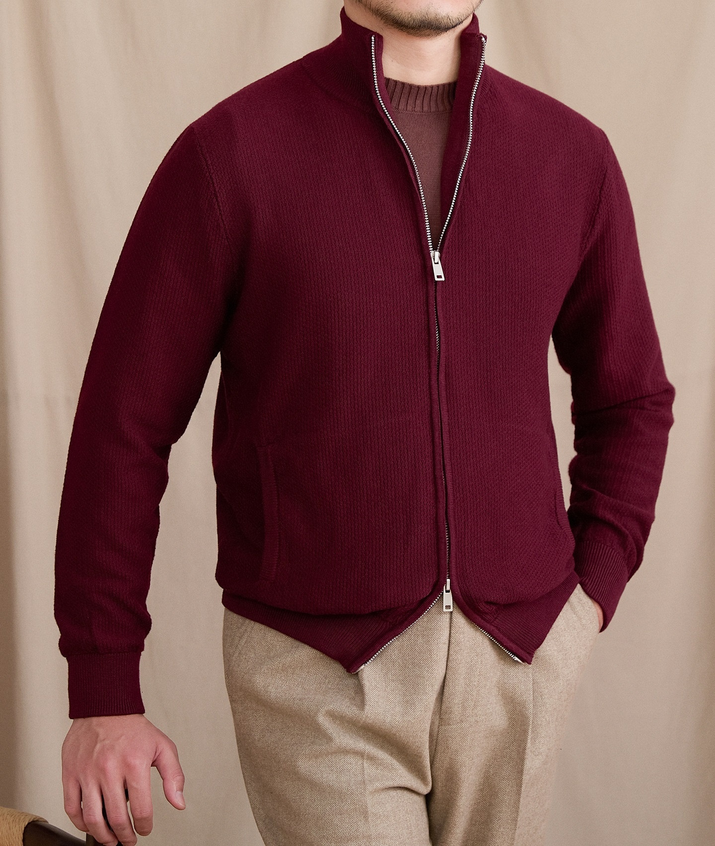 Slim-fit Lightweight Wool-blend Knit Commuter Jacket