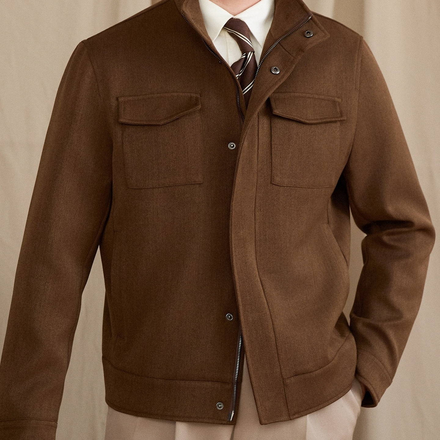 Short, Casual Wool-blend Coat With A Stand-up Collar