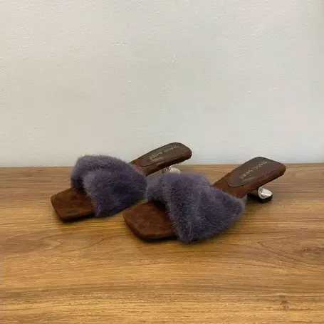 French-style Chic Purple Fluffy Slippers For Women
