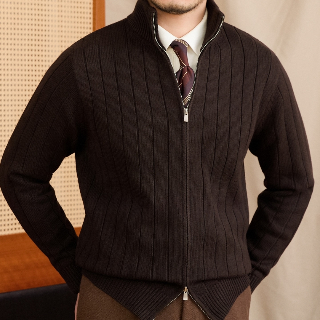 Versatile Wool-blend Slim-fit Turtleneck Knit Sweater Jacket