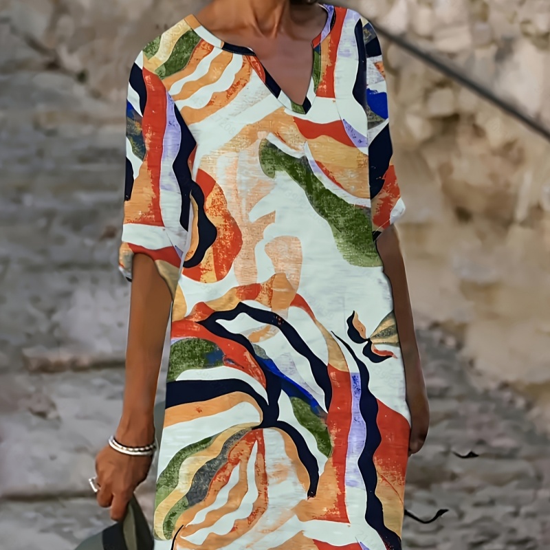 Womens Casual Relaxed-fit Elegant V-neck Dress