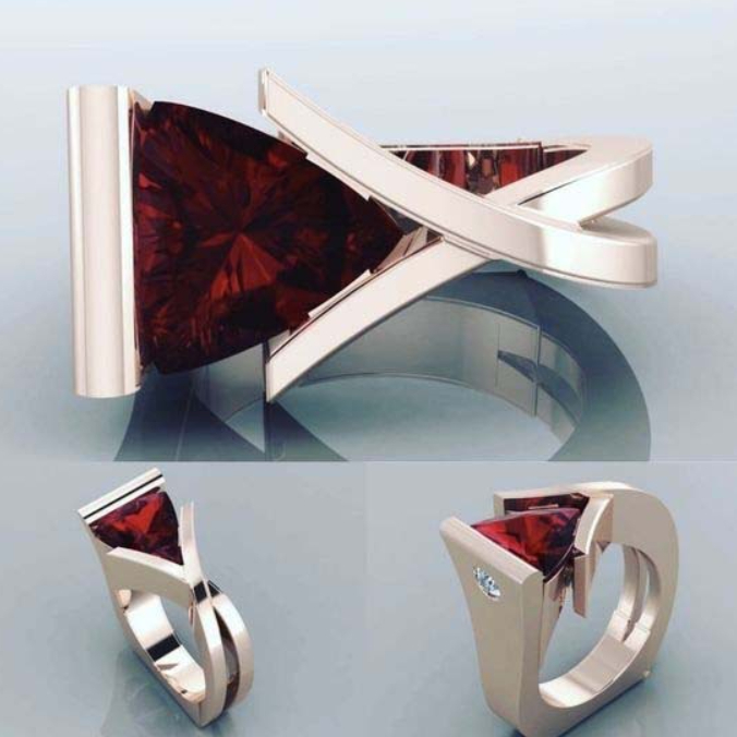 Creative Geometric Ring Inlaid With Red Zircon