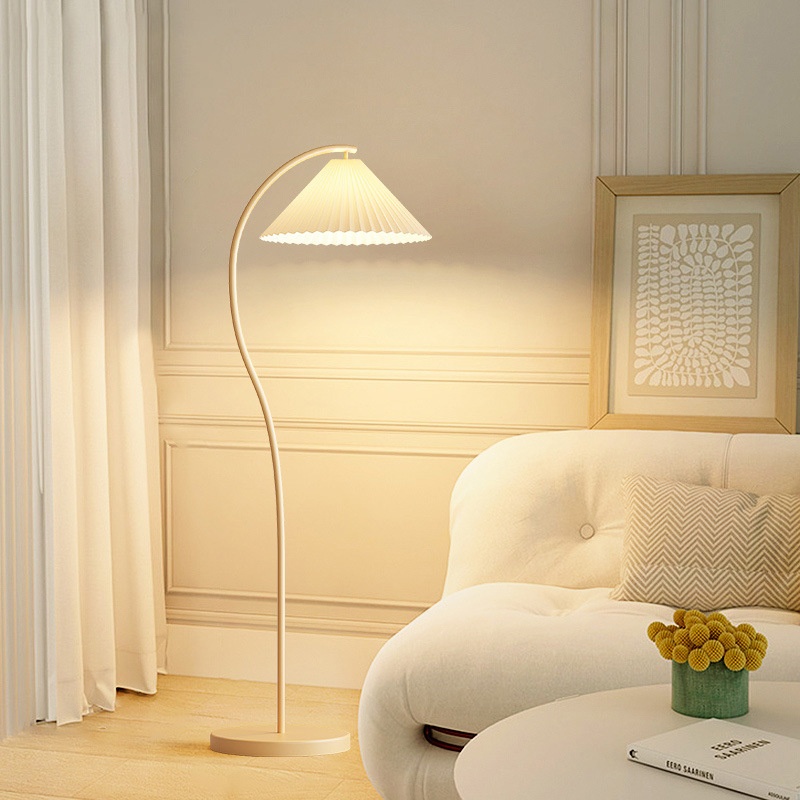French Retro Cream Floor For Living Room And Bedroom Japanese-Style Pleated Ambient Table Lamp