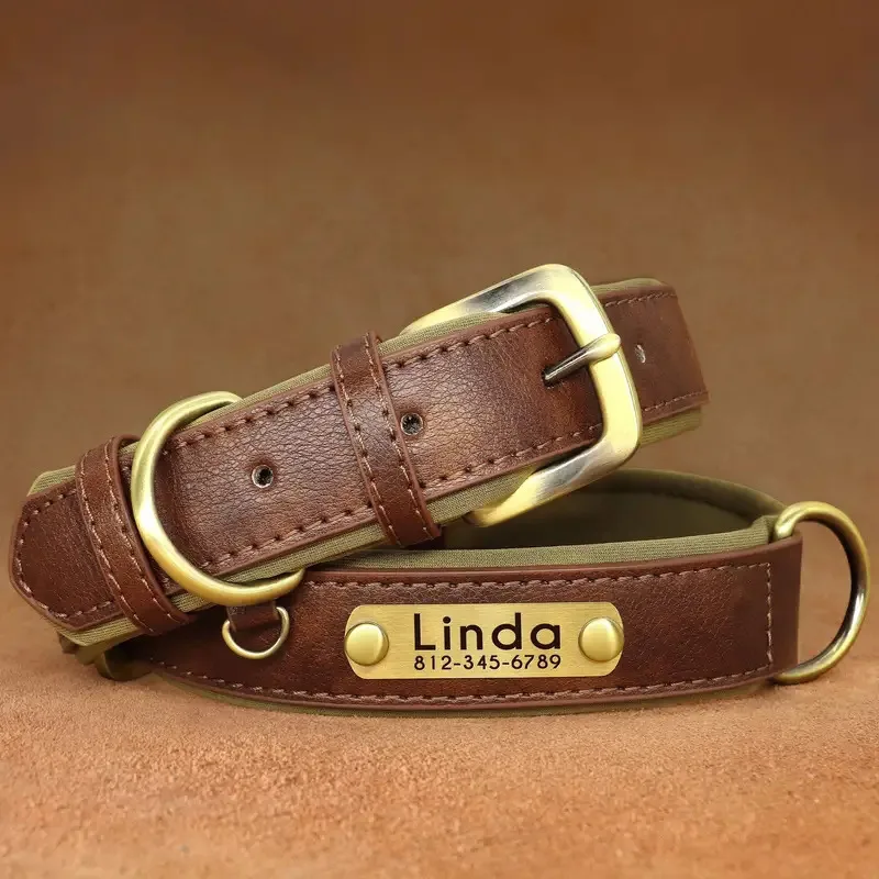 Breathable Dog Collar Retro Leather Dog Leash