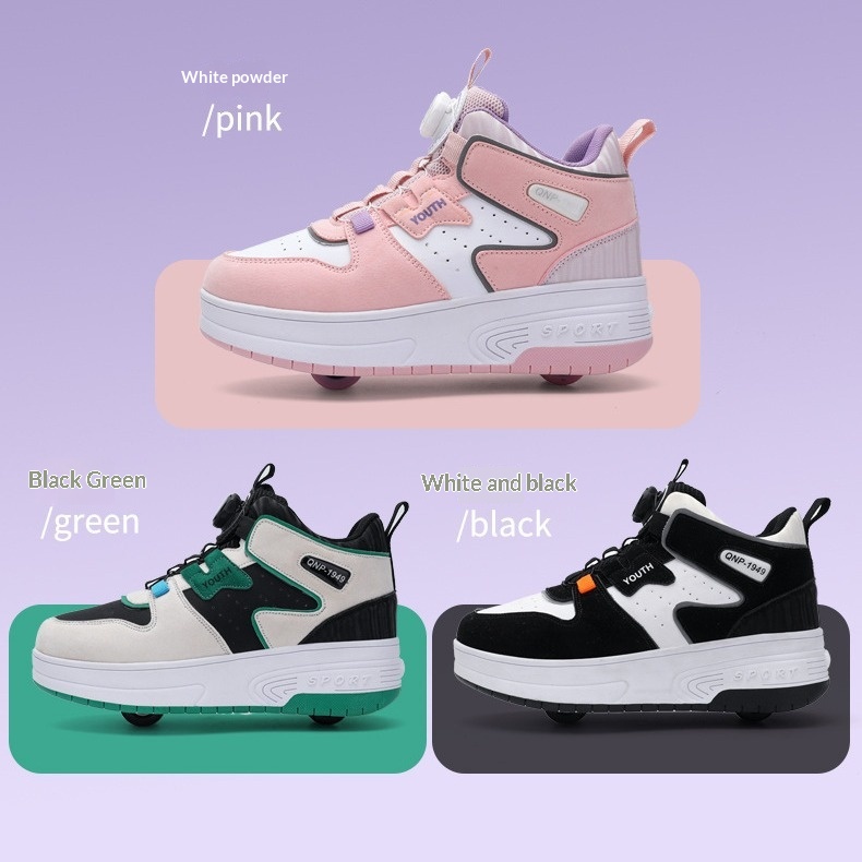 Mesh-panel Dual-wheel Walking Shoesessential Roller Skates For Kids