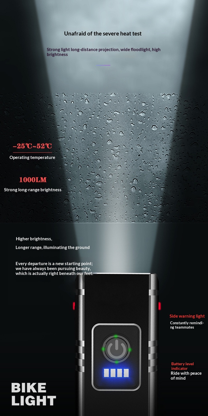 Waterproof bike light functioning correctly under rain conditions