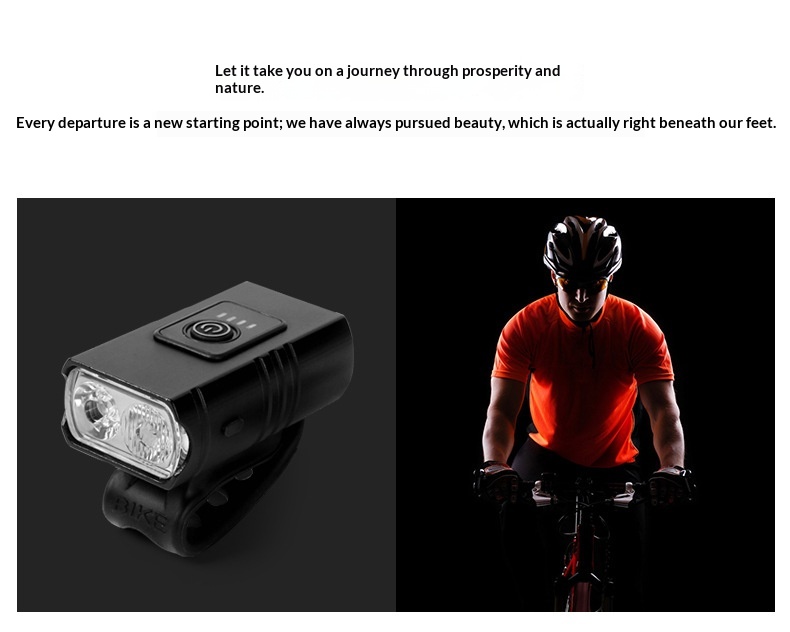 Front view of the USB rechargeable bike light with power display showing battery level