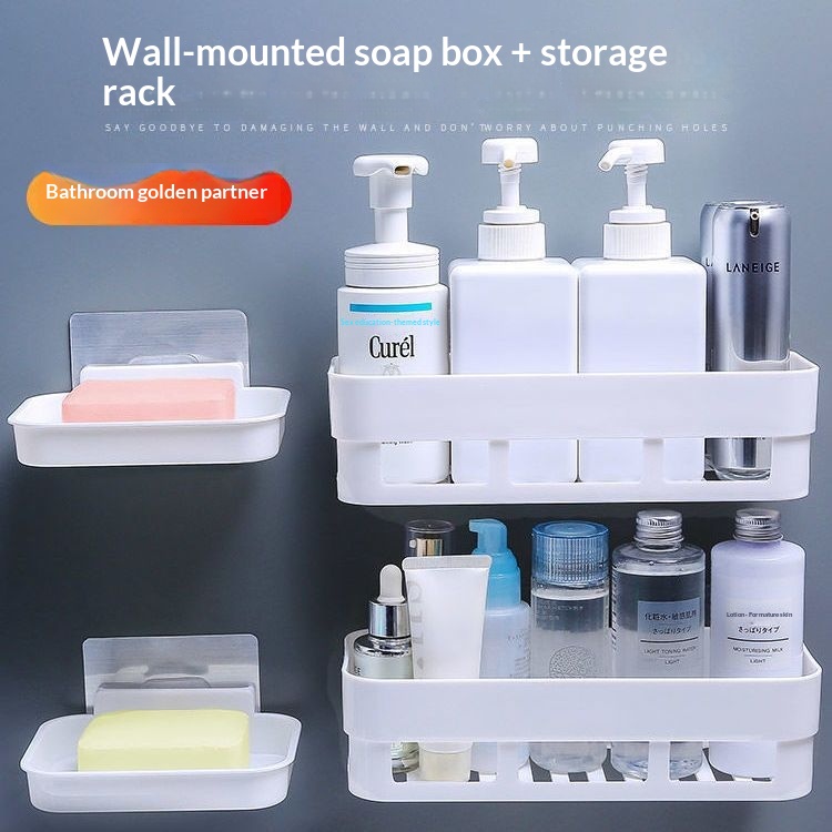 Bathroom Shelf Wall-mounted Tissue Box Storage Rack Draining Soap Dish