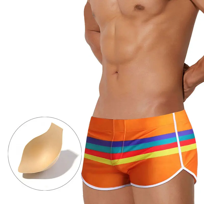 Mens Striped Minimalist-style Boxer Swim Trunks Ocean And Beach-ready