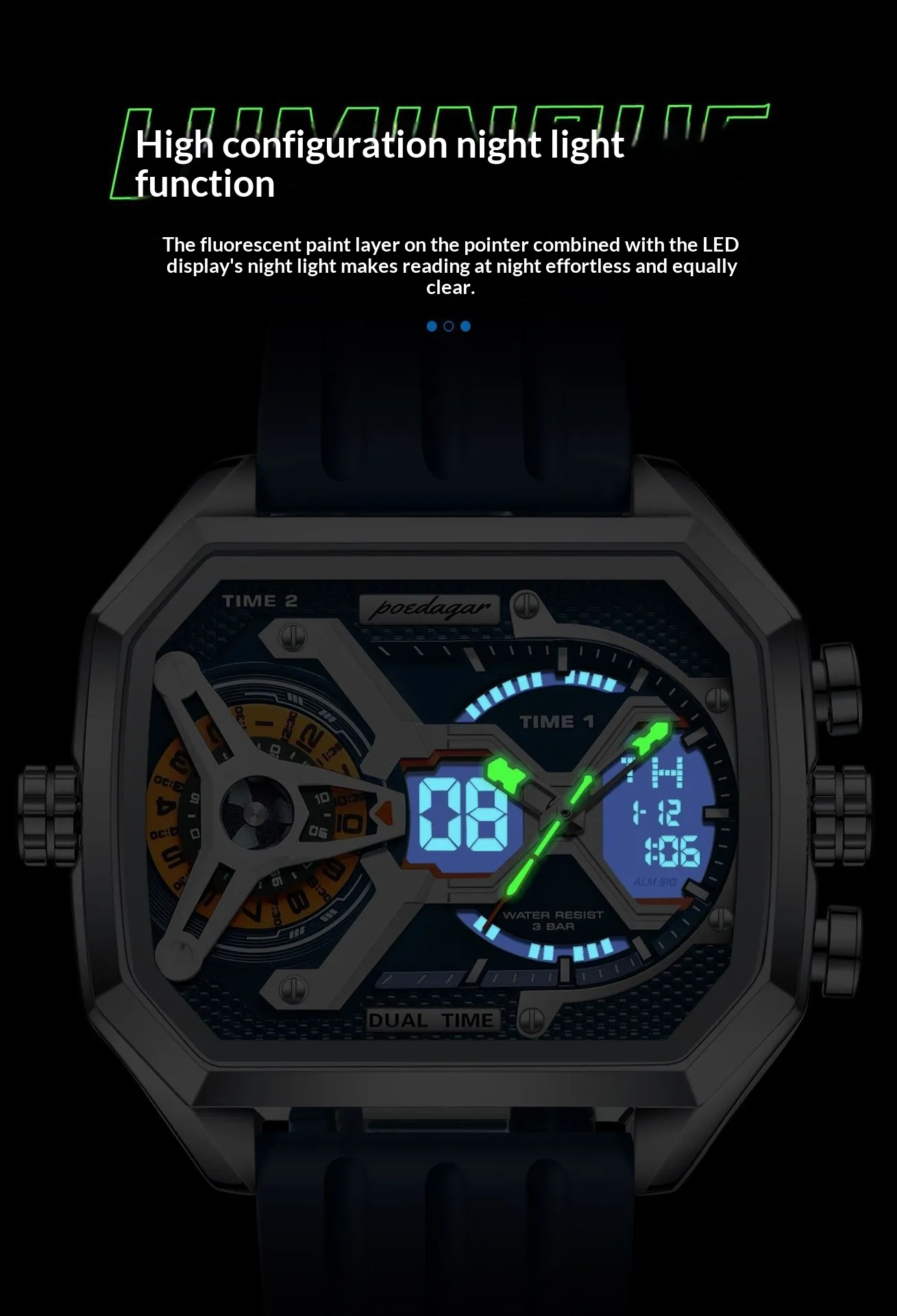 Poedagar E106 Trendy 3 Time Analog Digital watch for Men