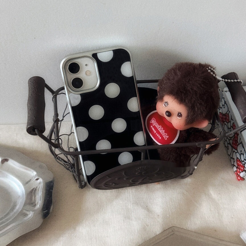 Premium Retro Polka-dot Phone Case With A Silver-plated Edge