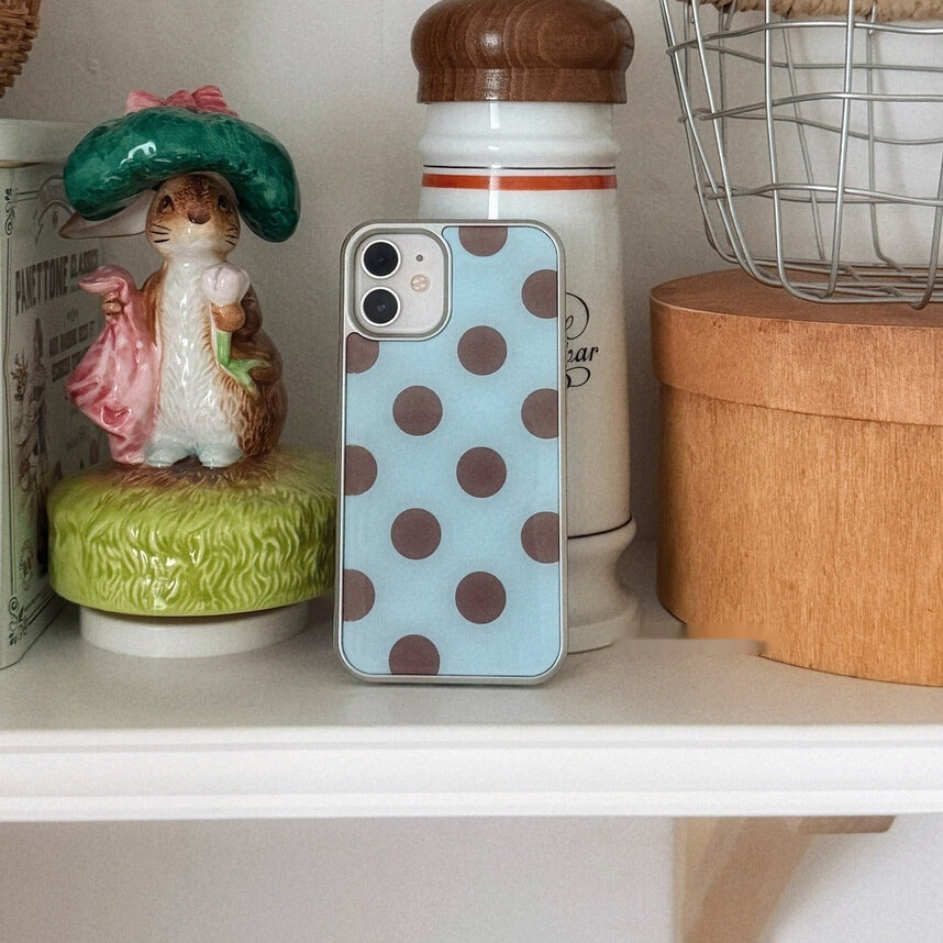 Premium Retro Polka-dot Phone Case With A Silver-plated Edge