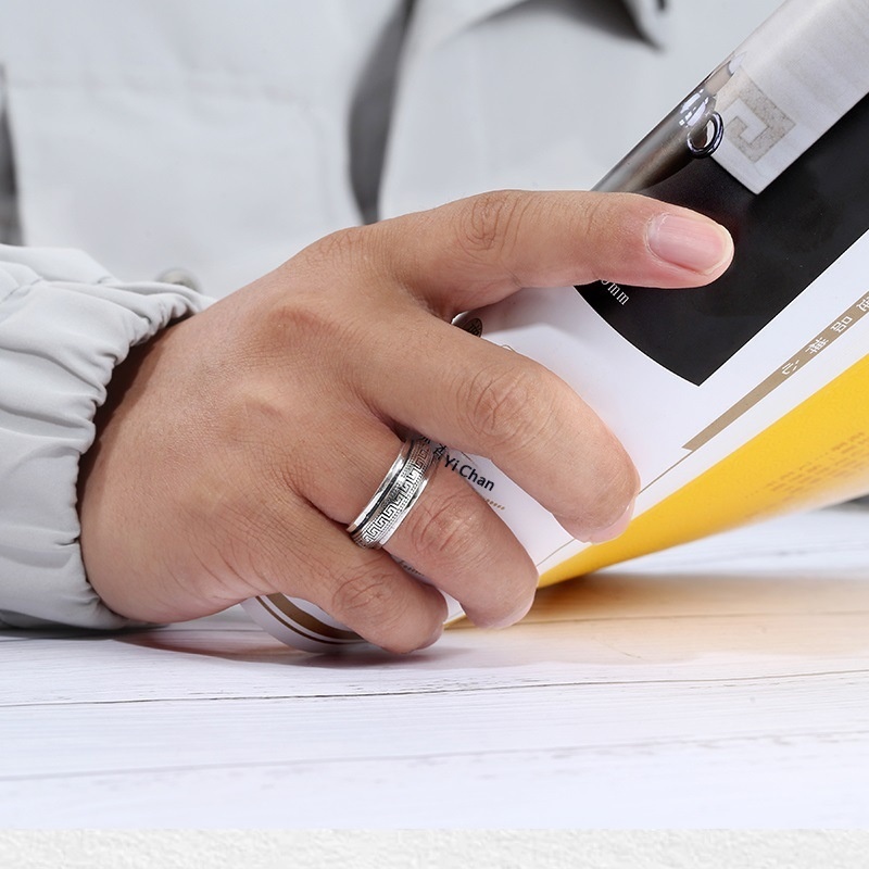 Mens Personalized Vintage Minimalist Swivel Ring With Rotating Meander Pattern - Image 6