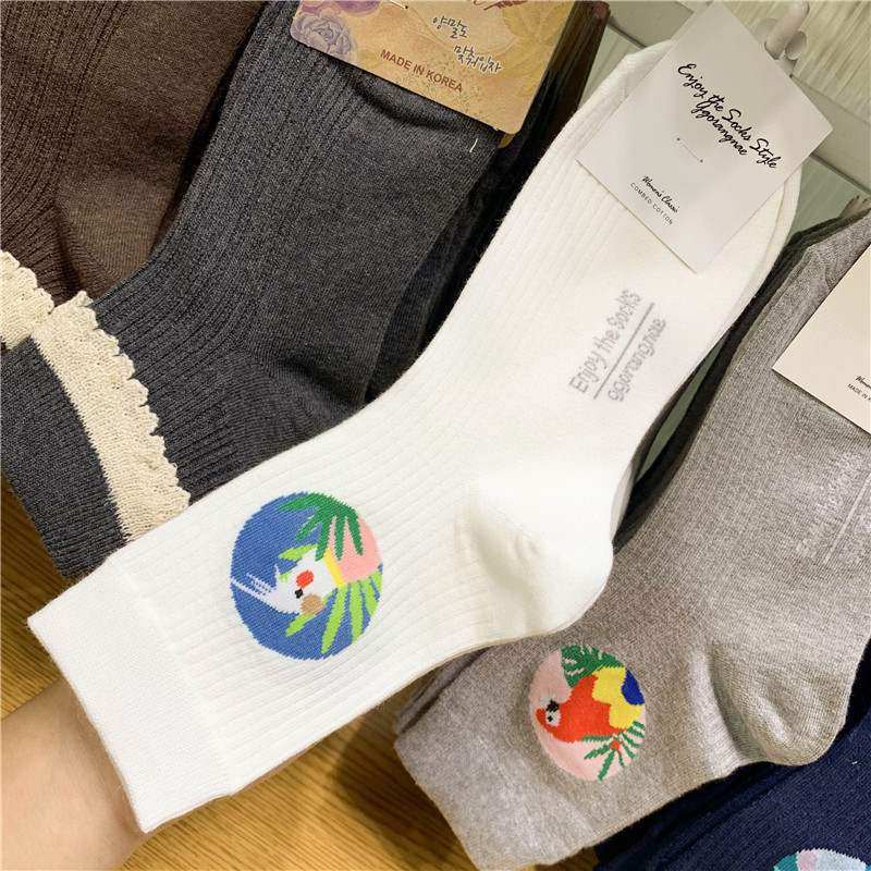 Korean-style Cotton Ankle Socks For Girls Cute Parrot Pattern