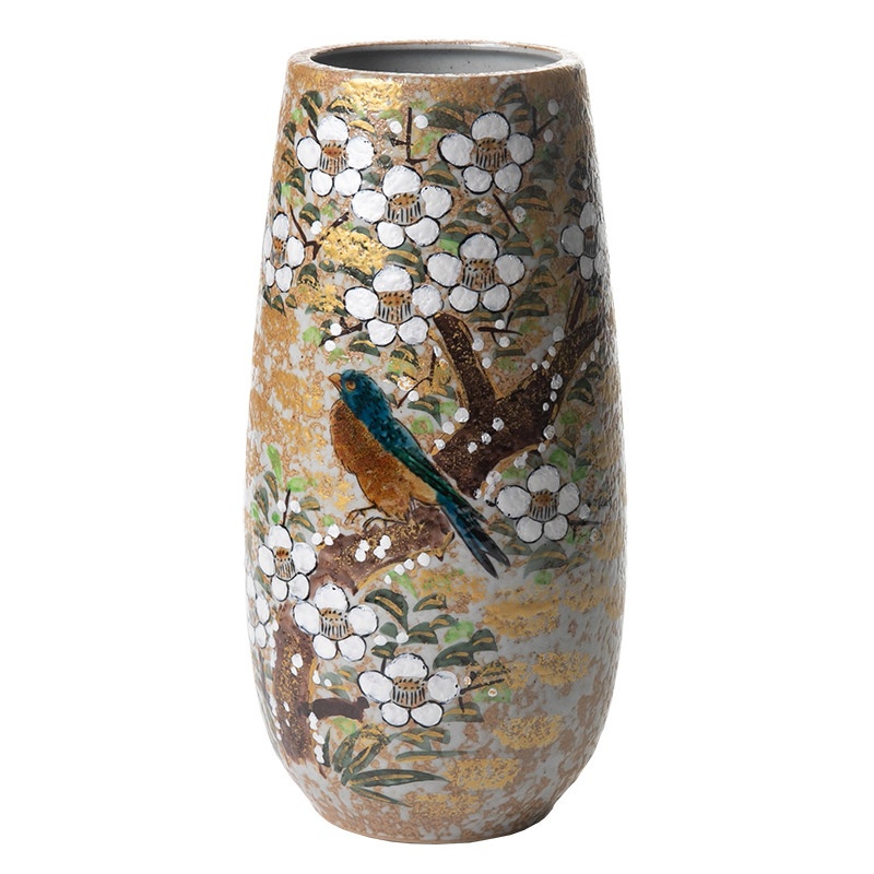 Japanese-Imported Kutani Ware Straight-Tube Vase For Flower Arrangements