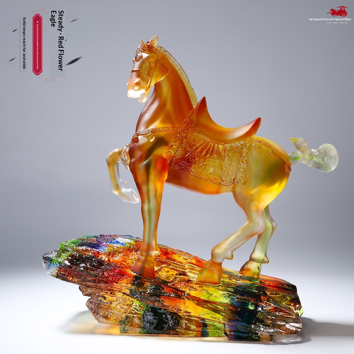 Lustrous Glazed Horse Figurine With Red Flower And Hawk Motif Imperial Horse