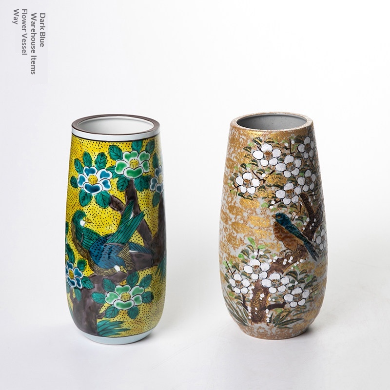 Japanese-Imported Kutani Ware Straight-Tube Vase For Flower Arrangements