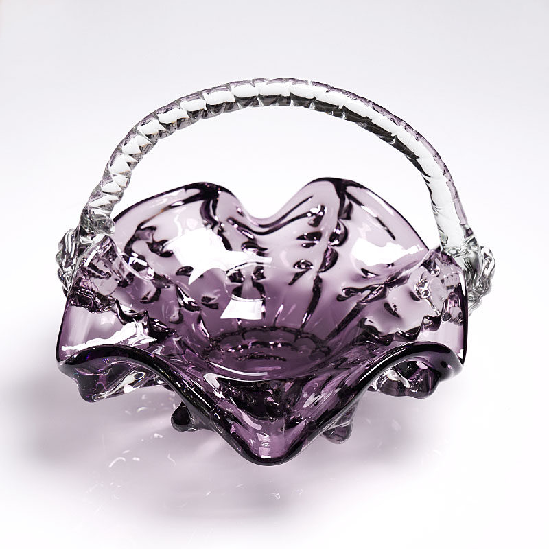 High-end Artistic Handmade Fruit Bowl In Stained Glass With A Handle