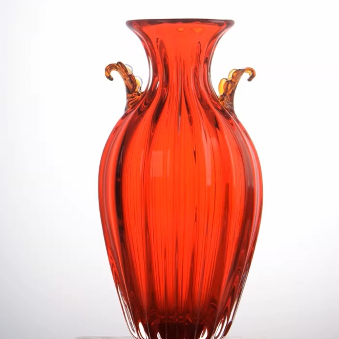 Light-luxury  High-end Red Large-caliber Glass Vase