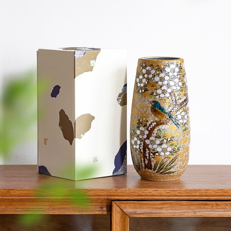 Japanese-Imported Kutani Ware Straight-Tube Vase For Flower Arrangements